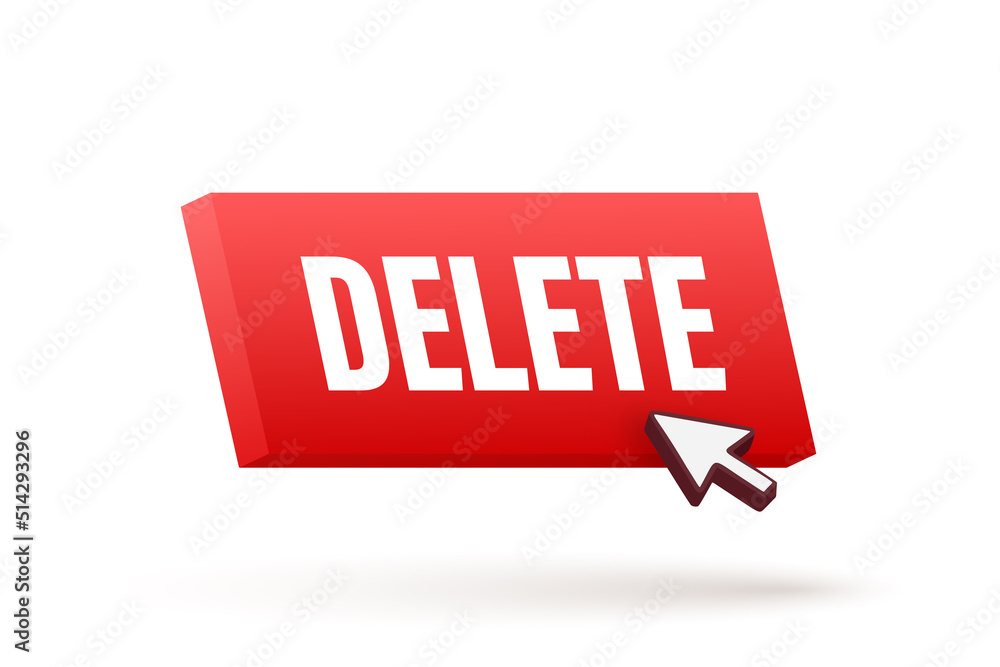 Poster delete button and cursor clicks. trash can. vector stock illustration.