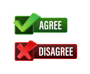 Agree and disagree label. Yes and No check marks. Vector stock illustration.