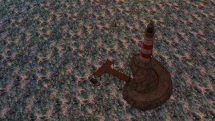 3d illustration of a mysterious lighhouse in the sea