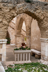 Old romanesque monastery San Leonardo di Siponto near Manfredonia, Gargano peninsula in Southern...