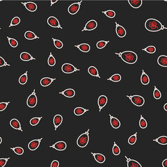 Line Balloon with clover trefoil leaf icon isolated seamless pattern on black background. Happy Saint Patricks day. National Irish holiday. Vector