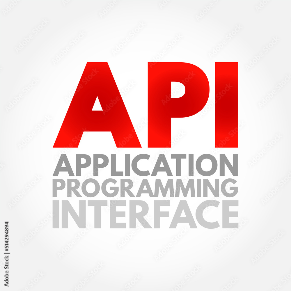 Poster API Application Programming Interface - connection between computers or between computer programs, acronym text concept background