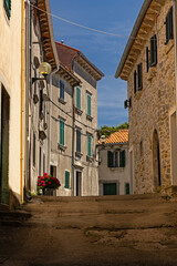 beautiful narrow street in the old town of Labin in Croatia