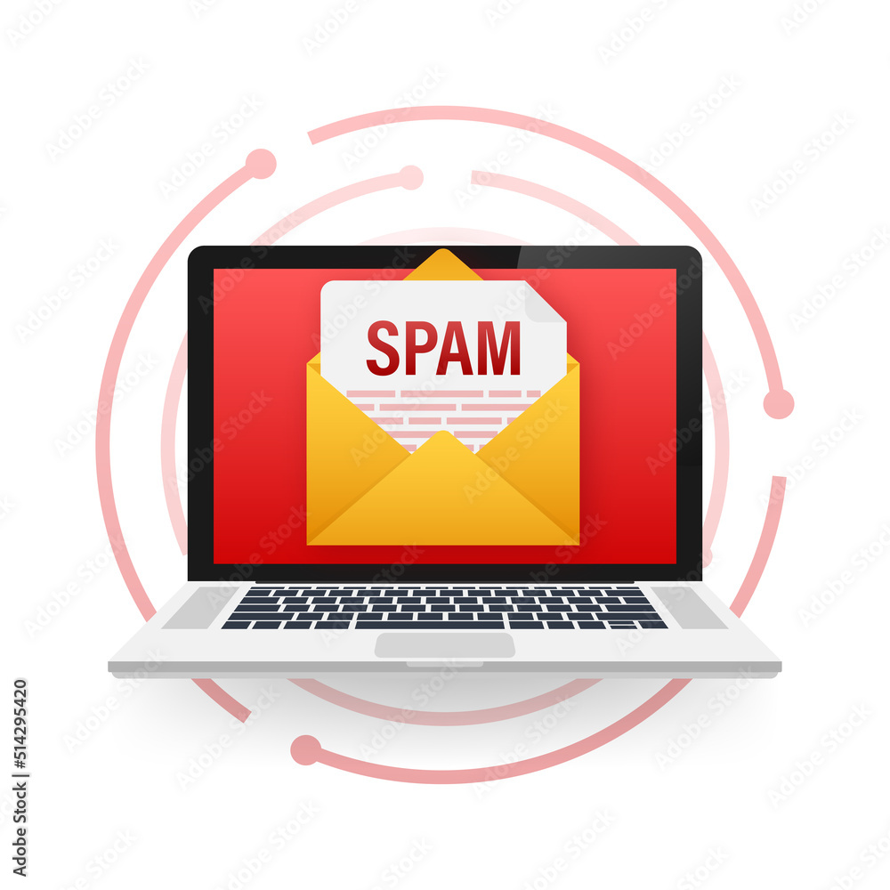 Poster no spam. spam email warning. concept of virus, piracy, hacking and security. envelope with spam. vec