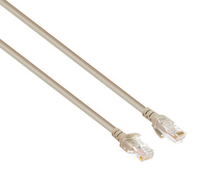 cable with RJ-45 connector, connector for wired internet connection, on a white background