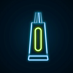 Glowing neon line Tube of toothpaste icon isolated on black background. Colorful outline concept. Vector