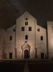 Illuminated romanesque basilica San Nicola in Bari, Italy