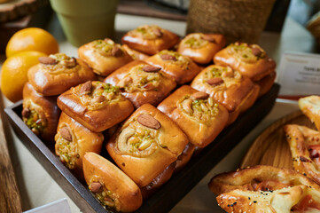 freshly baked ruddy pies with nuts