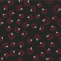 Line Storm icon isolated seamless pattern on black background. Cloud and lightning sign. Weather icon of storm. Vector