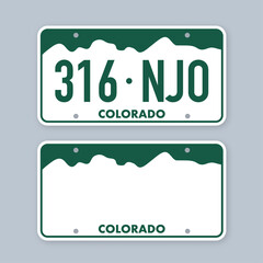 License plate of colorado. Car number plate. Vector stock illustration. - obrazy, fototapety, plakaty