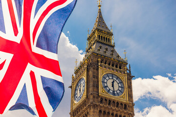Fototapeta na wymiar Union Jack flag and Big Ben, London