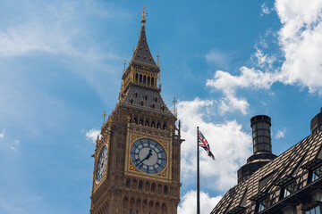 Union Jack flag and Big Ben, London