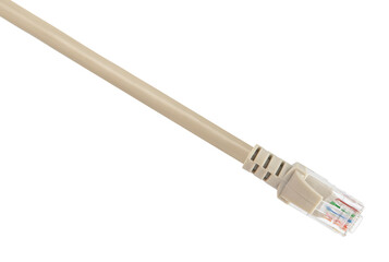 cable with RJ-45 connector, connector for wired internet connection, on a white background