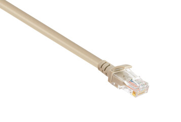 cable with RJ-45 connector, connector for wired internet connection, on a white background