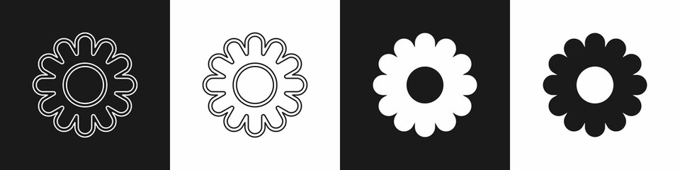 Set Flower icon isolated on black and white background. Sweet natural food. Vector