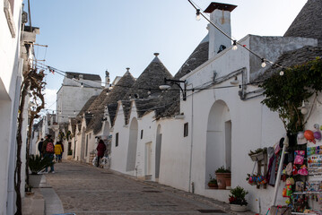 Iconic residential houses in historic Trulli district in Alberobello, Southern Italy
