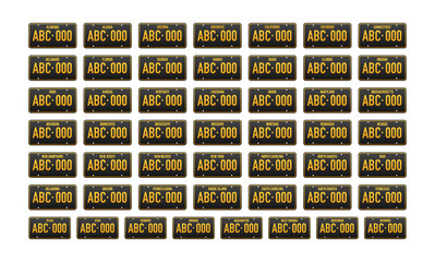 License plate USA in American style. Road transport metal signs. Vector stock illustration.