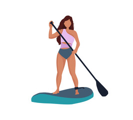 Sup surfer girl on paddle board. Woman with paddle - obrazy, fototapety, plakaty