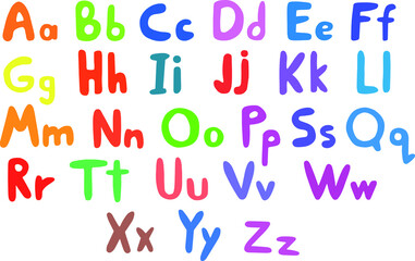 Hand drawn colored alphabet font vector. Suitable for print, postcard, sketchbook cover, poster, stickers, your design.