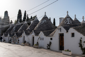 Iconic residential houses in historic Trulli district in Alberobello, Southern Italy