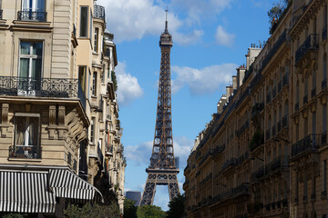 The Eiffel Tower with and traditional French houses ,Paris, France