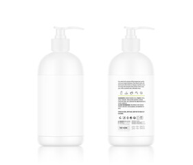 Realistic soap dispenser bottle with sample text. Vector illustration isolated on white background. Perfect for presenting your design. EPS10.	