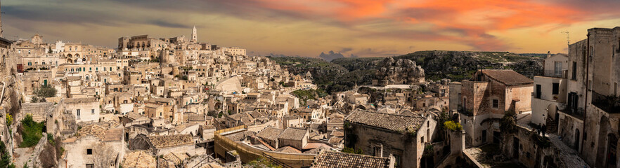 Fototapeta na wymiar Scenic view of famous historic downtown Matera in Southern Italy