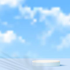 Abstract 3d blue color scene with sky podium platform. Vector