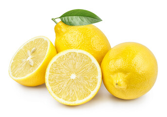 Lemons with leaves, isolated on white background