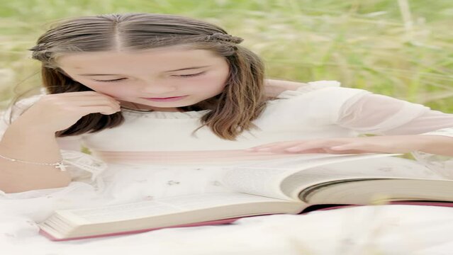Hispanic girls reading vintage bible in communion. Christian education. slow motion vertical video