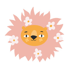 Cute lion with floral. Modern vector illustration