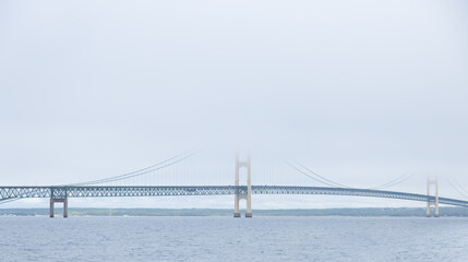 Mackinac Bridge in the fog, Michigan, USA