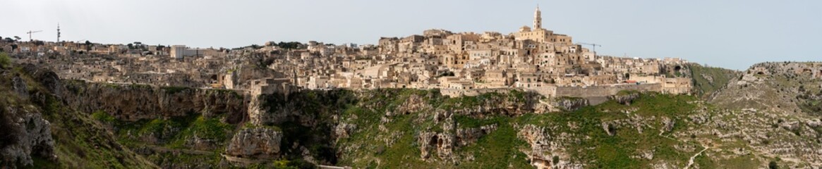 Fototapeta na wymiar Scenic view of historic downtown Matera and its cathedral, Southern Italy