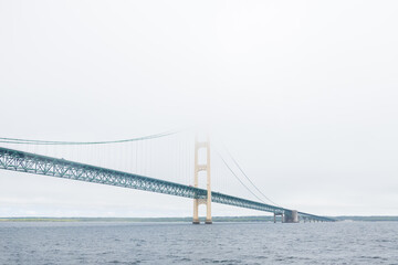 Mackinac Bridge in the fog, Michigan, USA