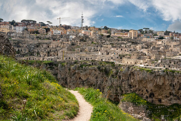 Fototapeta na wymiar Great panoramic view of historic downtown Matera, Southern Italy