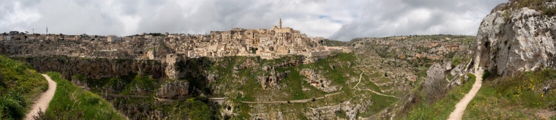 Fototapeta na wymiar Great panoramic view of historic downtown Matera, Southern Italy