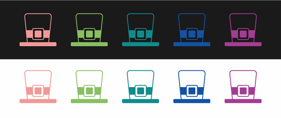 Set Leprechaun hat icon isolated on black and white background. Happy Saint Patricks day. National Irish holiday. Vector