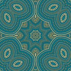 Moroccan authentic mosaic vector seamless motif. Textile print design. Vintage mexican pattern. Floor print design. Flower and leaves elements texture.