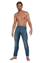 Fototapeta premium Shirtless handsome sexy male, isolated, 3D render