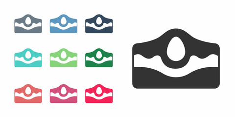 Black Acne icon isolated on white background. Inflamed pimple on the skin. The sebum in the clogged pore promotes the growth of a bacteria. Set icons colorful. Vector