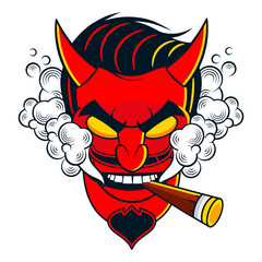 Rockabilly Devil tattoo vector illustration in full
