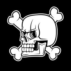 Vintage skull in navy seal beret smoking cigar in smoke cloud with crossed knives isolated vector