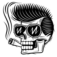 Vintage skull in navy seal beret smoking cigar in smoke cloud with crossed knives isolated vector