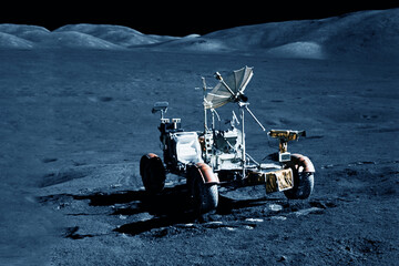 Moon rover on the surface of Moon. Elements of this image furnished by NASA