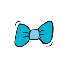 Oktoberfest 2022 - Beer Festival. Hand-drawn Doodle blue hair bow on a white background. German Traditional holiday.