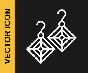 White line Earrings icon isolated on black background. Jewelry accessories. Vector