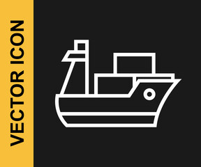 White line Cargo ship icon isolated on black background. Vector
