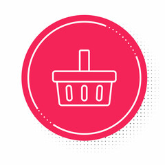White line Shopping basket icon isolated on white background. Online buying concept. Delivery service sign. Shopping cart symbol. Red circle button. Vector