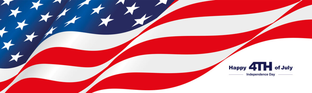 United States of America wavy flag, Happy 4th of July, Independence day, long banner