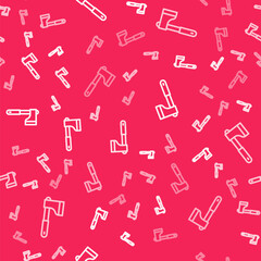 White line Wooden axe icon isolated seamless pattern on red background. Lumberjack axe. Vector